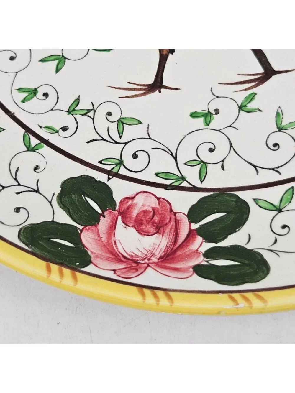 Early Provincial Dinner Plate Hand Painted Ceramic Rooster Roses UCAGCO Japan